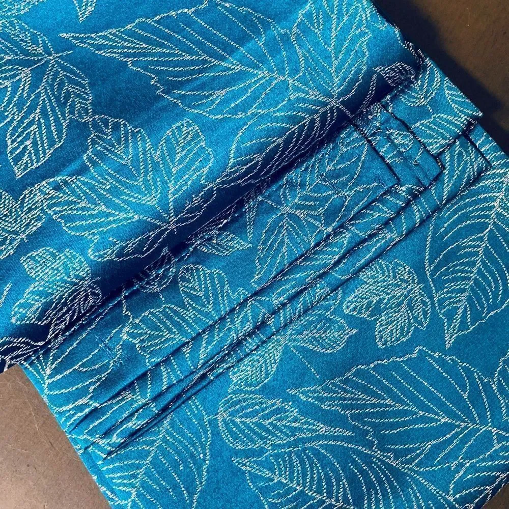 Blue Silver Leaves Heavyweight Complete Fabric Shower Curtain Set